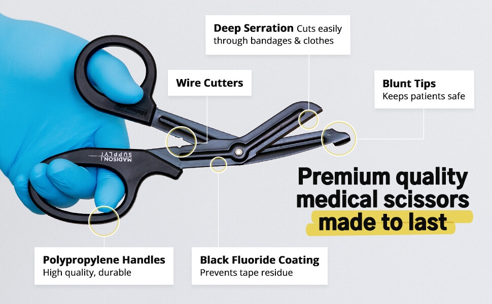 Madison Supply Medical Scissors, EMT and Trauma Shears - 7.5 Inch Premium Quality