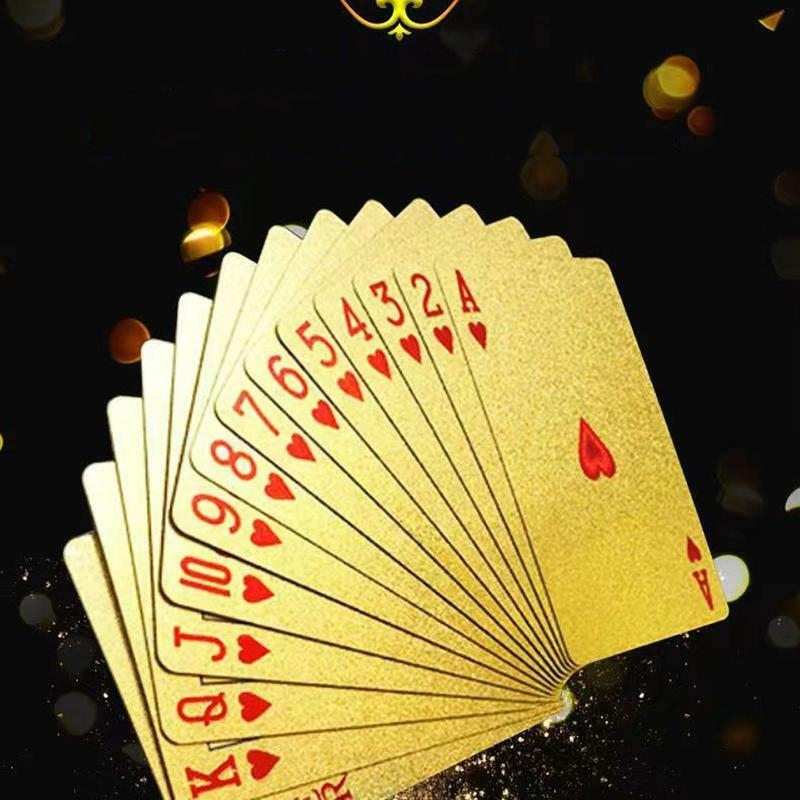 Gold Foil Plastic Playing Card, 1 Box Waterproof Creative PVC Poker Card, Durable Solitaire Card Game for Teens & Adults