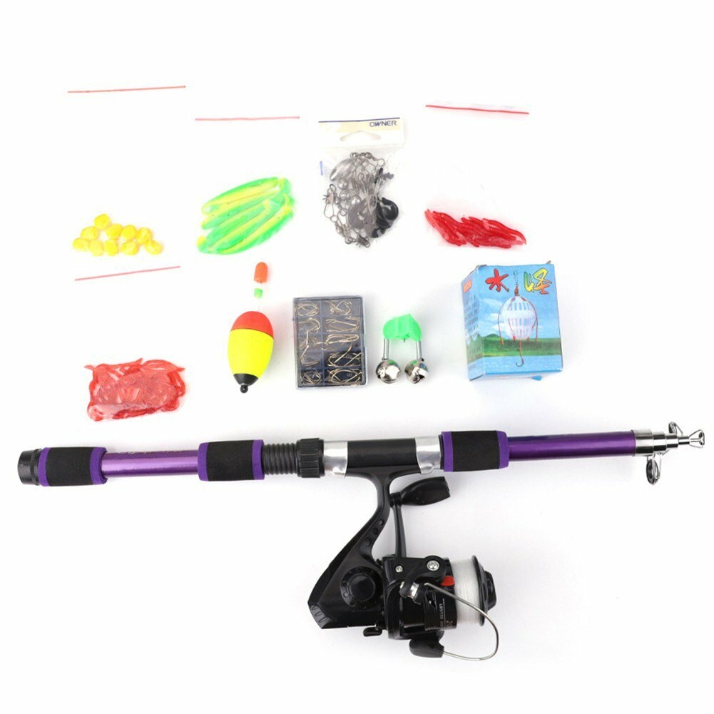55pcs 1.8m Telescopic Rod Spinner Fishing Rod and Reel Combo Full Fishing Kit, grey