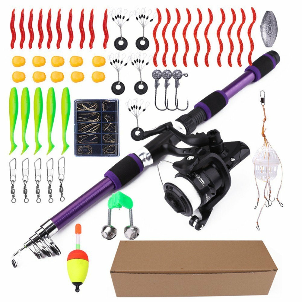55pcs 1.8m Telescopic Rod Spinner Fishing Rod and Reel Combo Full Fishing Kit, grey