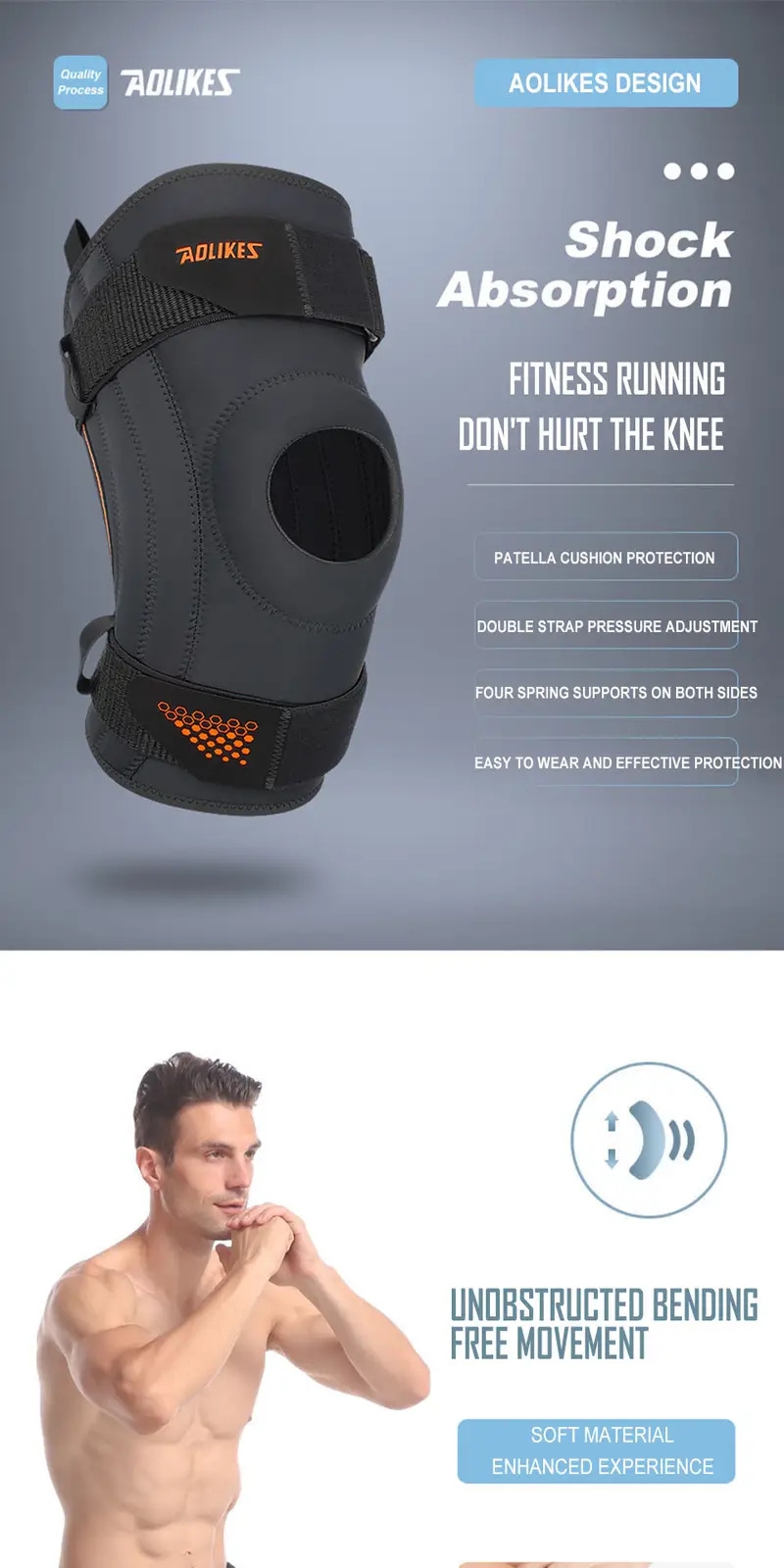 1pc neoprene knee support with four spring support provides compression and stability for sports and exercise order one size up details 0