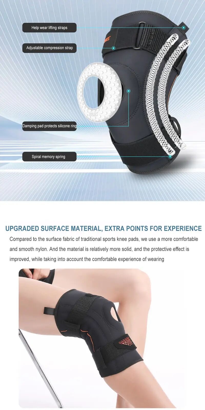 1pc neoprene knee support with four spring support provides compression and stability for sports and exercise order one size up details 2