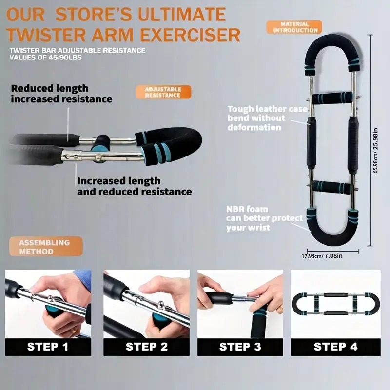 u型手臂训练器，可拆卸便携式弹簧阻力，适用于胸肌、前臂、三头肌、大腿内收及肩部肌肉锻炼，双重调节，家用健身 商品详情 8