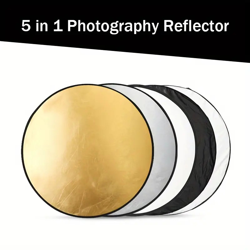 5合1可折叠摄影反光板套装带收纳袋 - 便携式光板，适用于室内/室外使用，提供23.6英寸、31.5英寸、43.3英寸尺寸，半透明、白色、银色、金色、黑色 详情 0