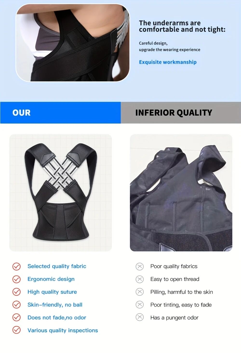 工厂直销热卖全新升级舒适款配延长带，加大加长男女通用透气可调节背部支撑姿势矫正带，衣服下隐形. 详情 8