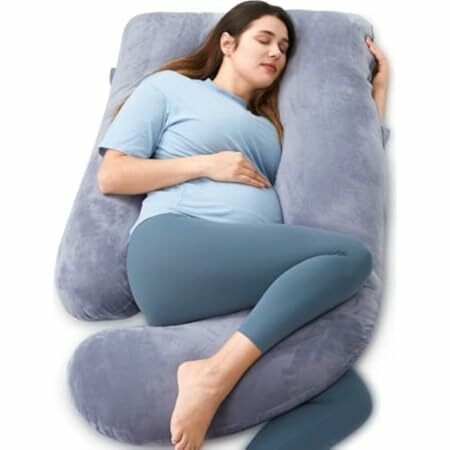 Momcozy Pregnancy Pillows for Sleeping, U Shaped Full Body Maternity Pillow with Removable Cover - Support for Back, Legs, Belly, HIPS for Pregnant Women, 57 Inch Pregnancy Pillow for Women, Grey