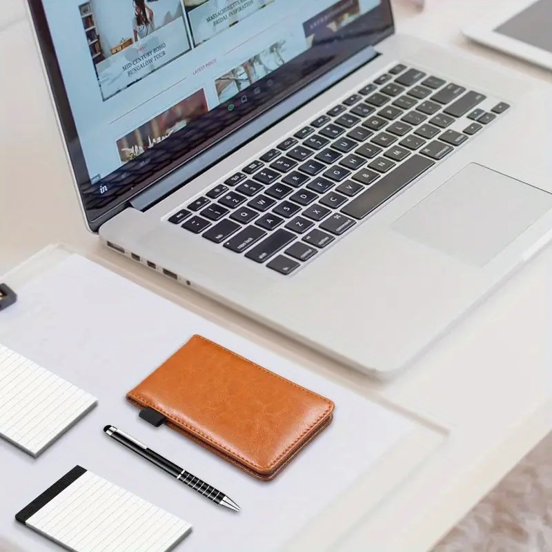 1pc small pocket notepad holder set with pen mini portable leather pocket notebook for offices schools restaurants school supplies back to school notebook libretas notebooks for school notebooks aesthetic school supplies brown blue black details 3