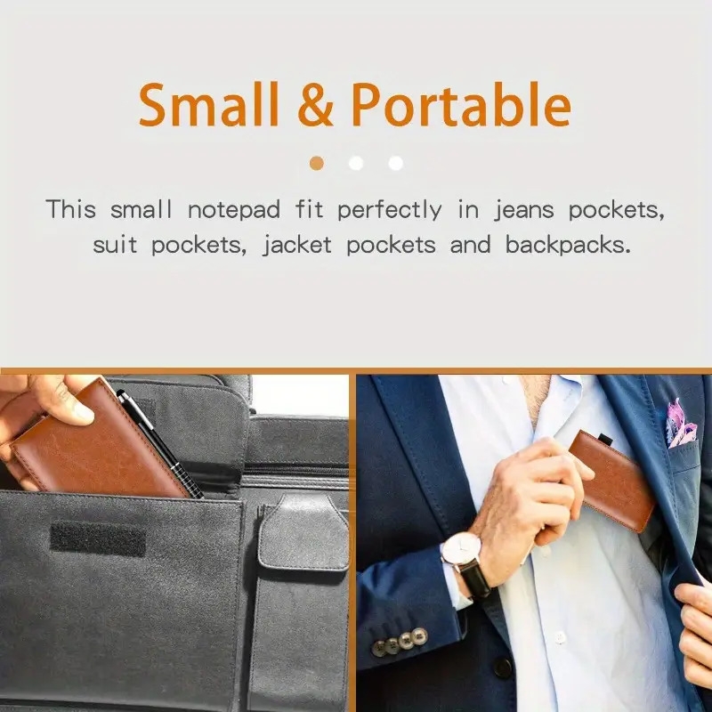 1pc small pocket notepad holder set with pen mini portable leather pocket notebook for offices schools restaurants school supplies back to school notebook libretas notebooks for school notebooks aesthetic school supplies brown blue black details 4