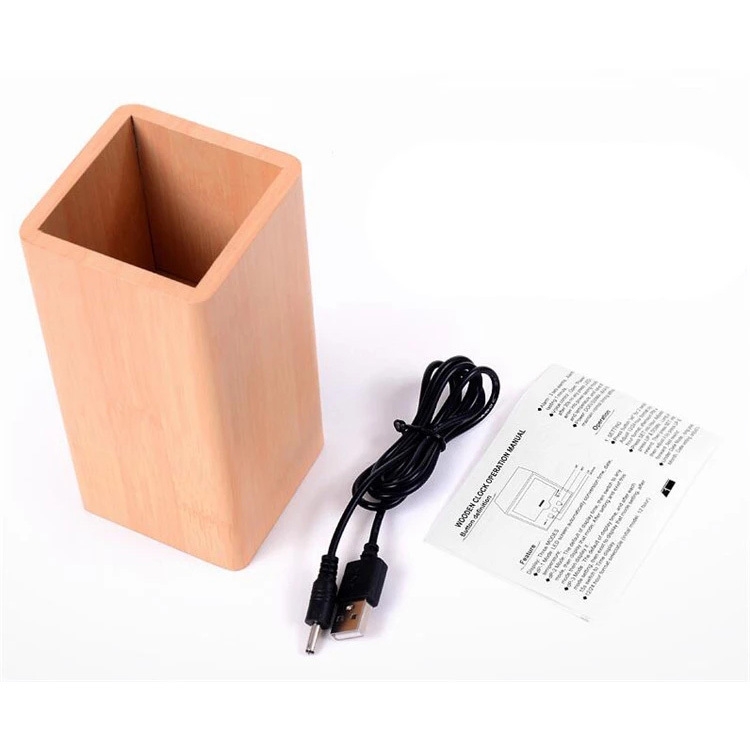 wooden digital temperature pen holder alarm clock for gift & promotion with cheapest price led desk clock