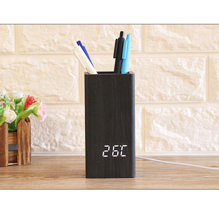 wooden digital temperature pen holder alarm clock for gift & promotion with cheapest price led desk clock