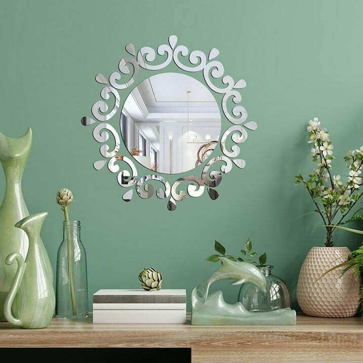 Irene Inevent 50 Pieces Mirror Wall Sticker DIY Creative Design Flower Disc Shape Ornaments Walls Decal Kitchen Home Office Hallway Bathroom