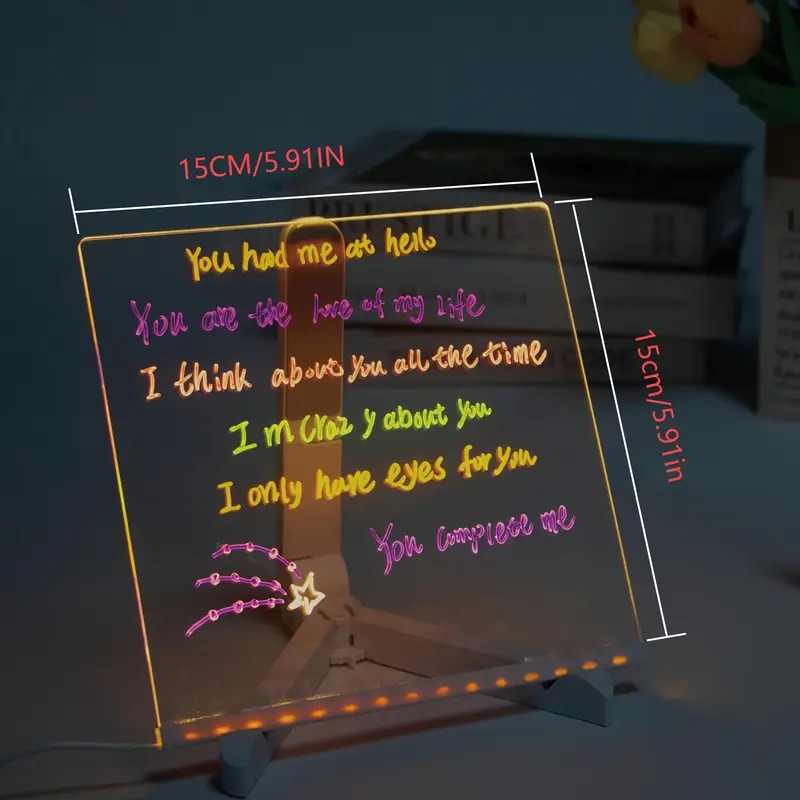 1 件 led 发光绘图板，可擦除压克力讯息面板，带 7 色笔和夜灯，usb 供电，用于创意活动，可重复使用的涂鸦板带支架，安全无毒材料，亚克力留言板、绘图板 2