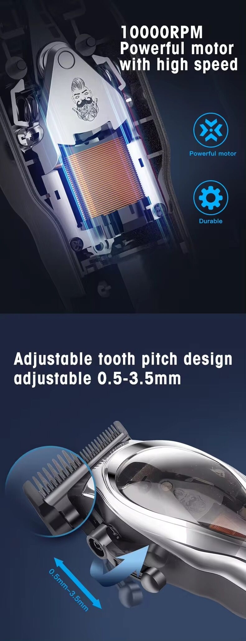 Wholesale 10000 RPM Super Motgoldechargeable Electric Salon Barber Mens Hair Clipper Trimmers Usb Stainless Steel 10W