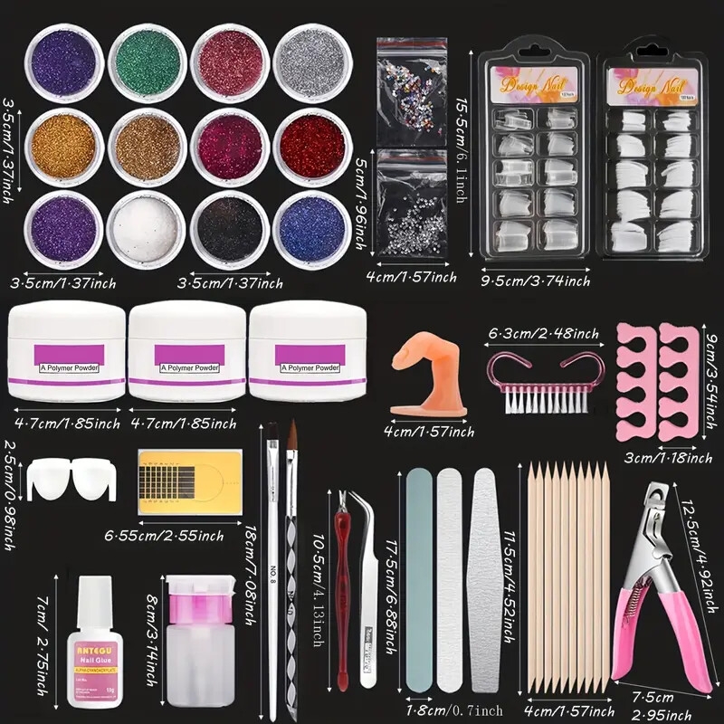 23合1初学者丙烯酸指甲套件 - 包含12种粉色、白色和粉色闪光色 - 包含指甲油刷和美甲工具，无需电池，适合女性的指甲艺术套件 6