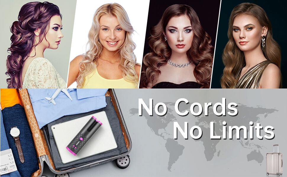 Hot Sale Automatic Cordless Hair Curl Iron With LCD Display, Cordless Rechargeable Curling Iron, 1 inch Ceramic Travel Curling Wand - 6 Temperature Settings, 11 Timer Settings, Auto Shut Off, MULTICOLOR, PACK OF 1 automatic curler
