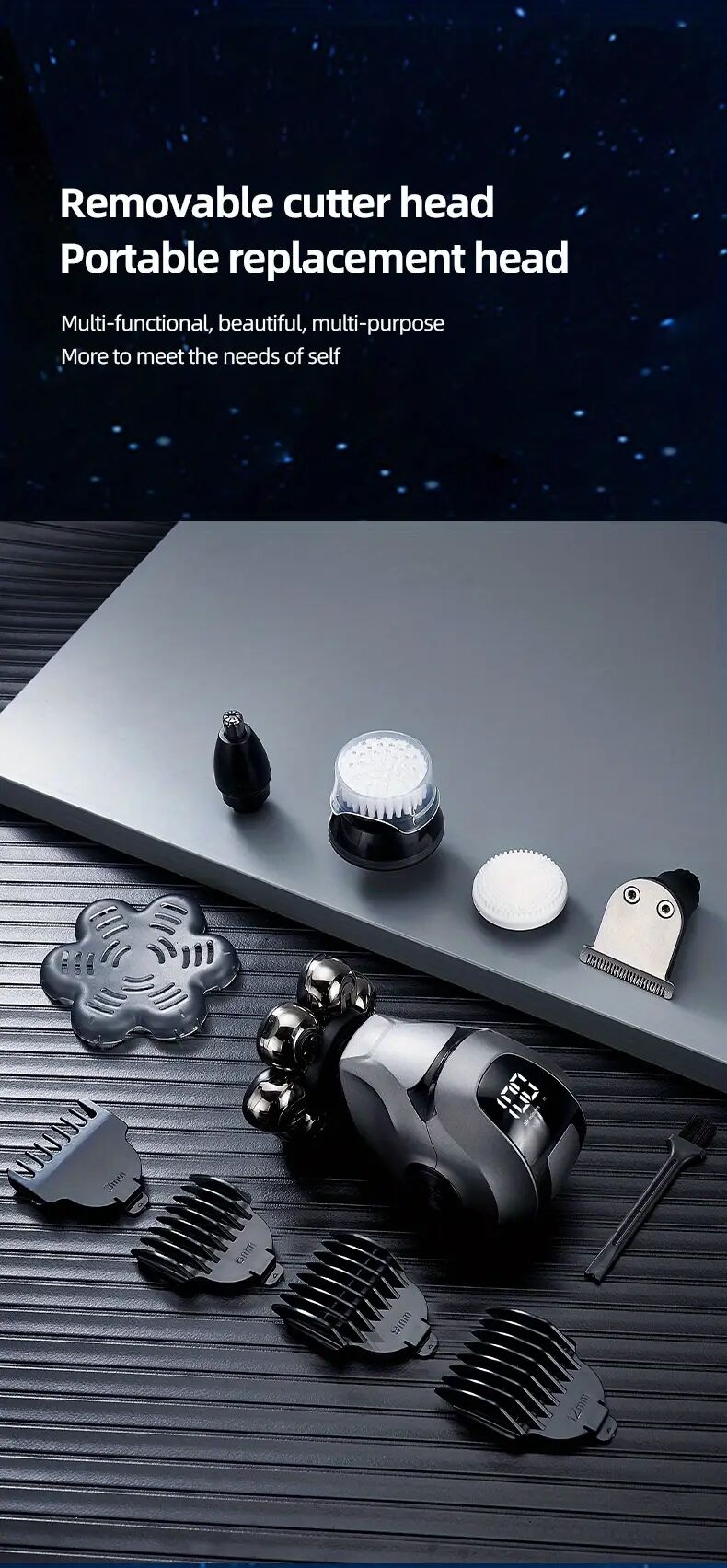 5 in 1 electric shaver usb rechargeable bald self help hair clipper shaver 7d multifunctional shaver used for nose hair trimmer face brush massager hair clipper beauty suit shaver waterproof details 10