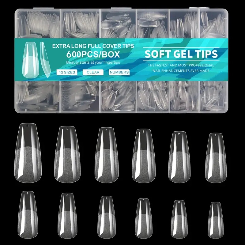 600pcs soft gel tips, half matte clear acrylic nail tips pre-shaped false nail tips for nail extension manicure tools for nail art diy 02600pcs 11