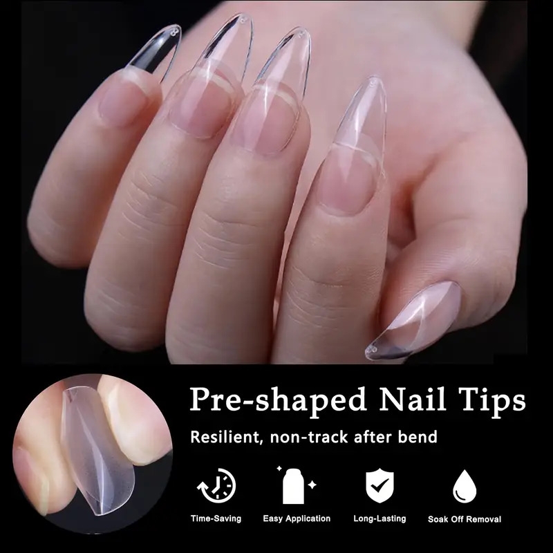 600pcs almond nail tips tips clear half matte   nails full cover acrylic nail tips for extension nail manicure salon 1