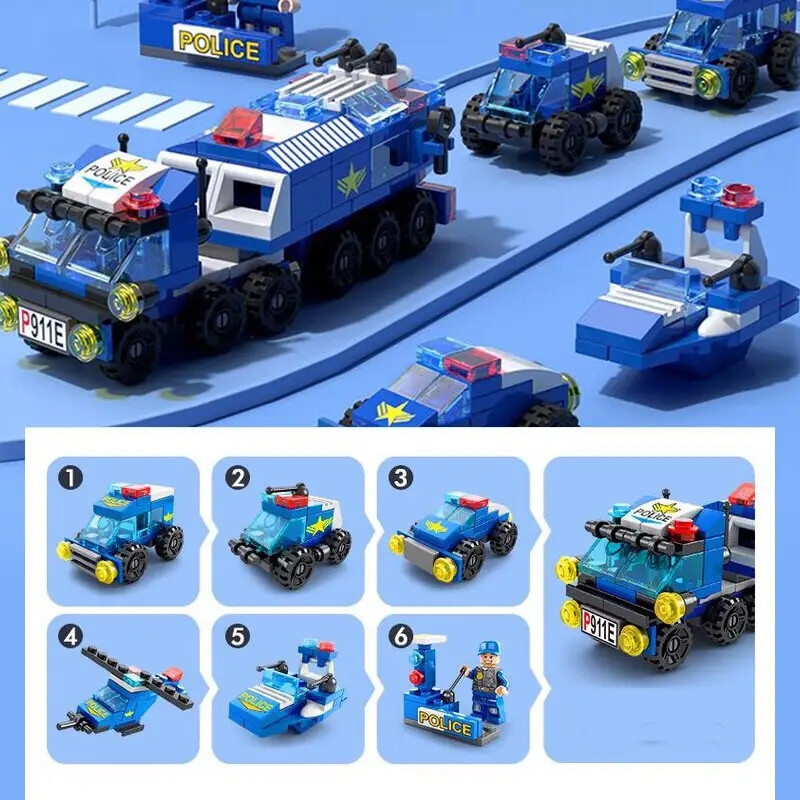 147pcs 6 in 1 city police series car model small particle building blocks assembling children bricks puzzle toys gift details 3
