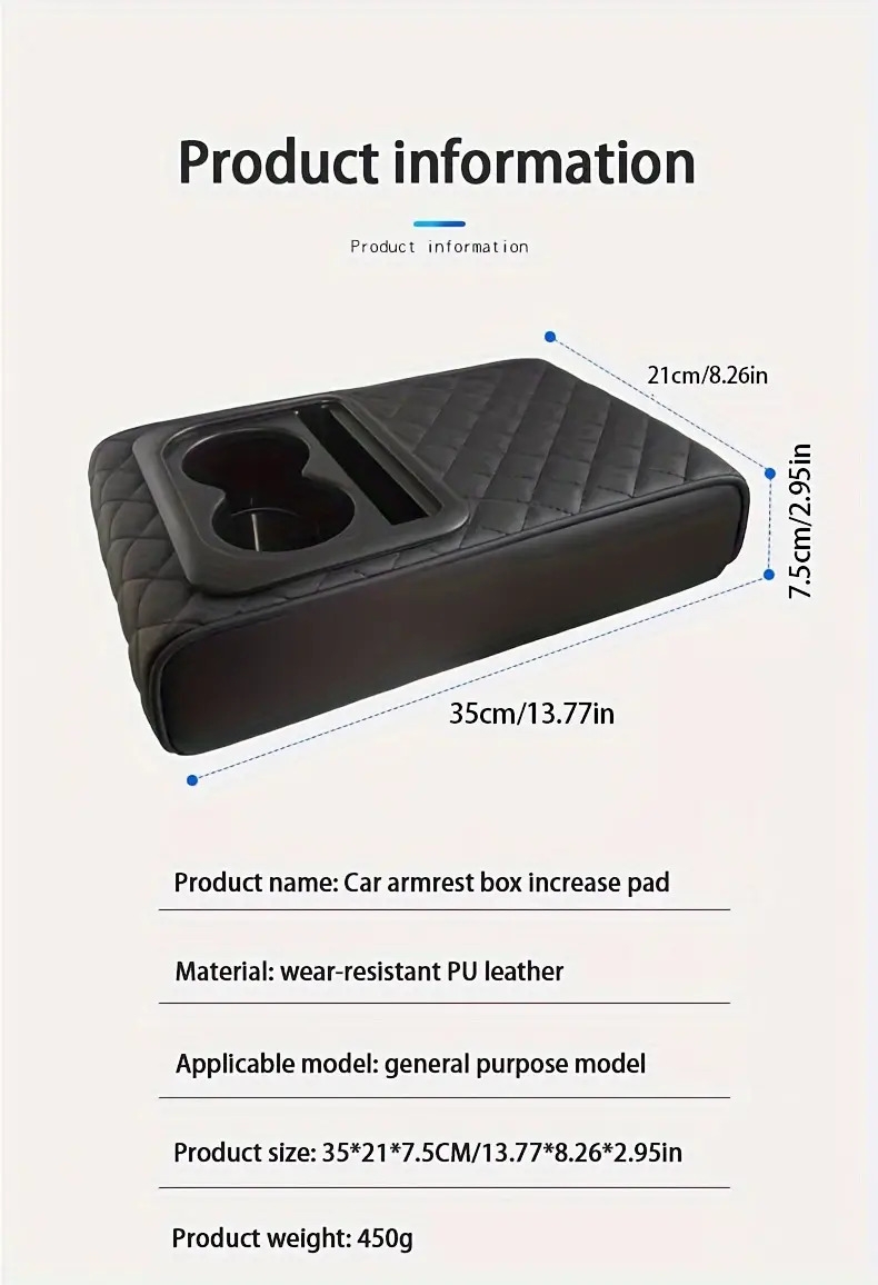 luxury faux leather car armrest cushion with dual cup holders elbow support storage box for enhanced interior comfort details 6
