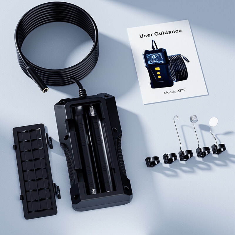 新款P230工业内窥镜管道检查摄像机8毫米镜头汽车发动机管道镜摄像机，带AA电池电源