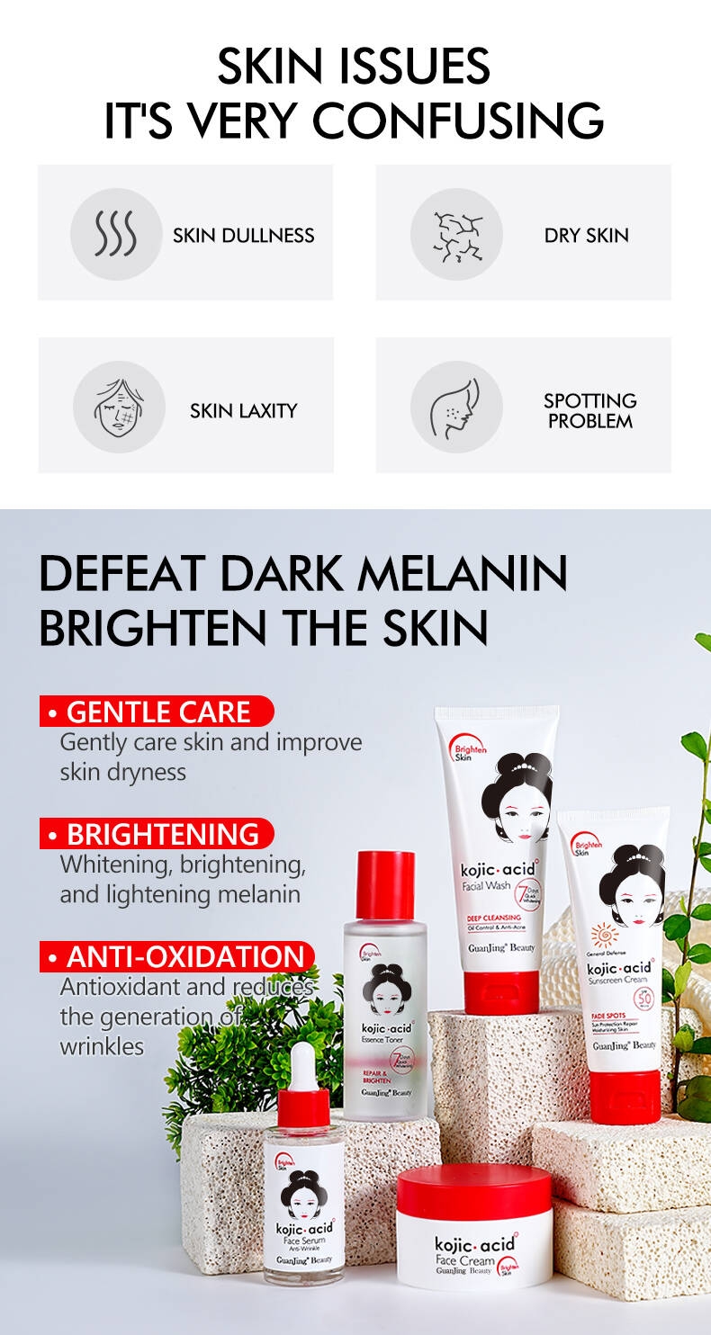 Best 5 Pieces Kojic Acid Skin Care Set (New) Wit Collagen 7 Days Brightening Smooth Wrinkle Face Skin Care Gift Sets