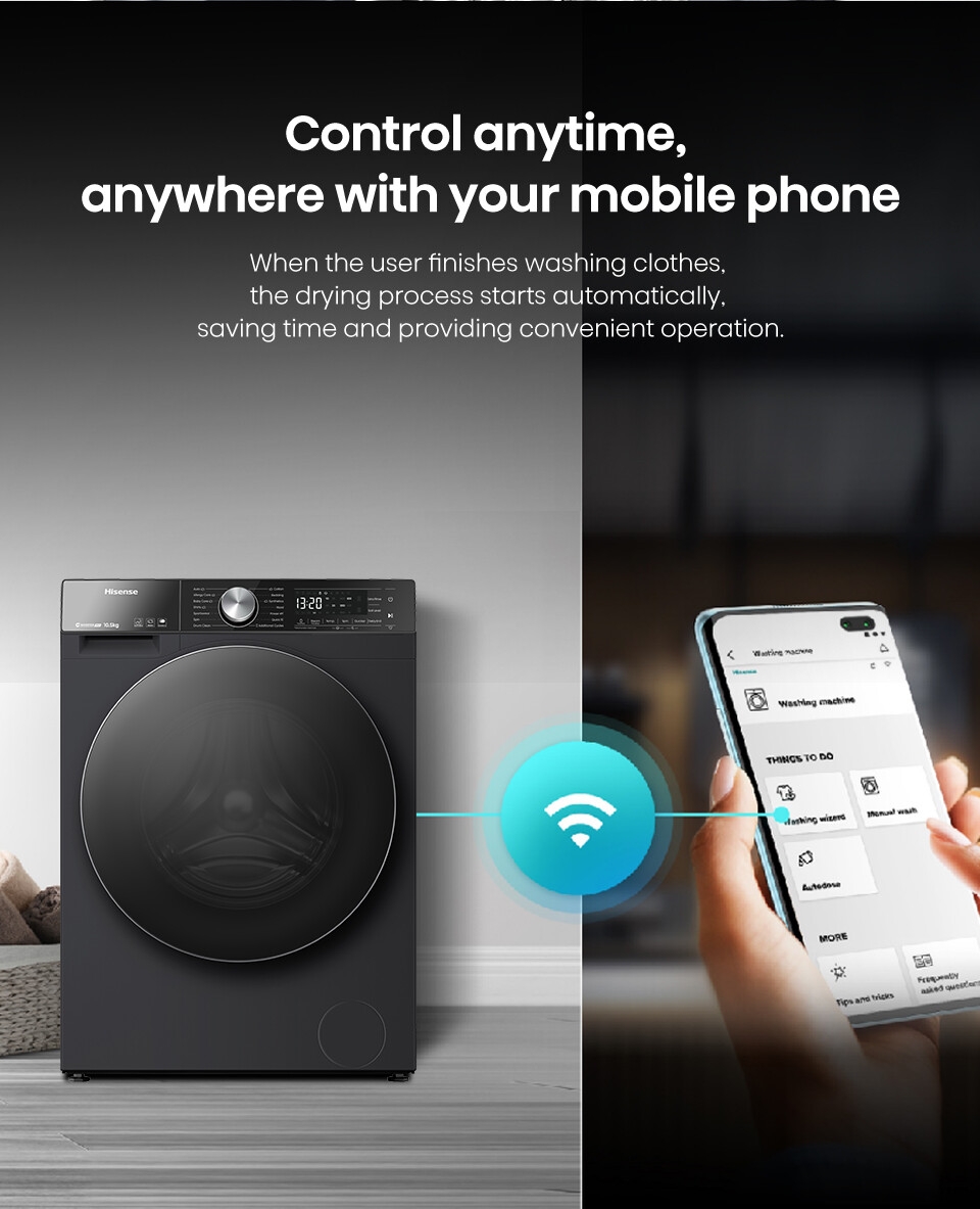 Hisense WD5S1245BB Washer And Dryer 12KG/8KG – Front Load, Inverter Motor, Steam Wash, Fully Automatic – Black
