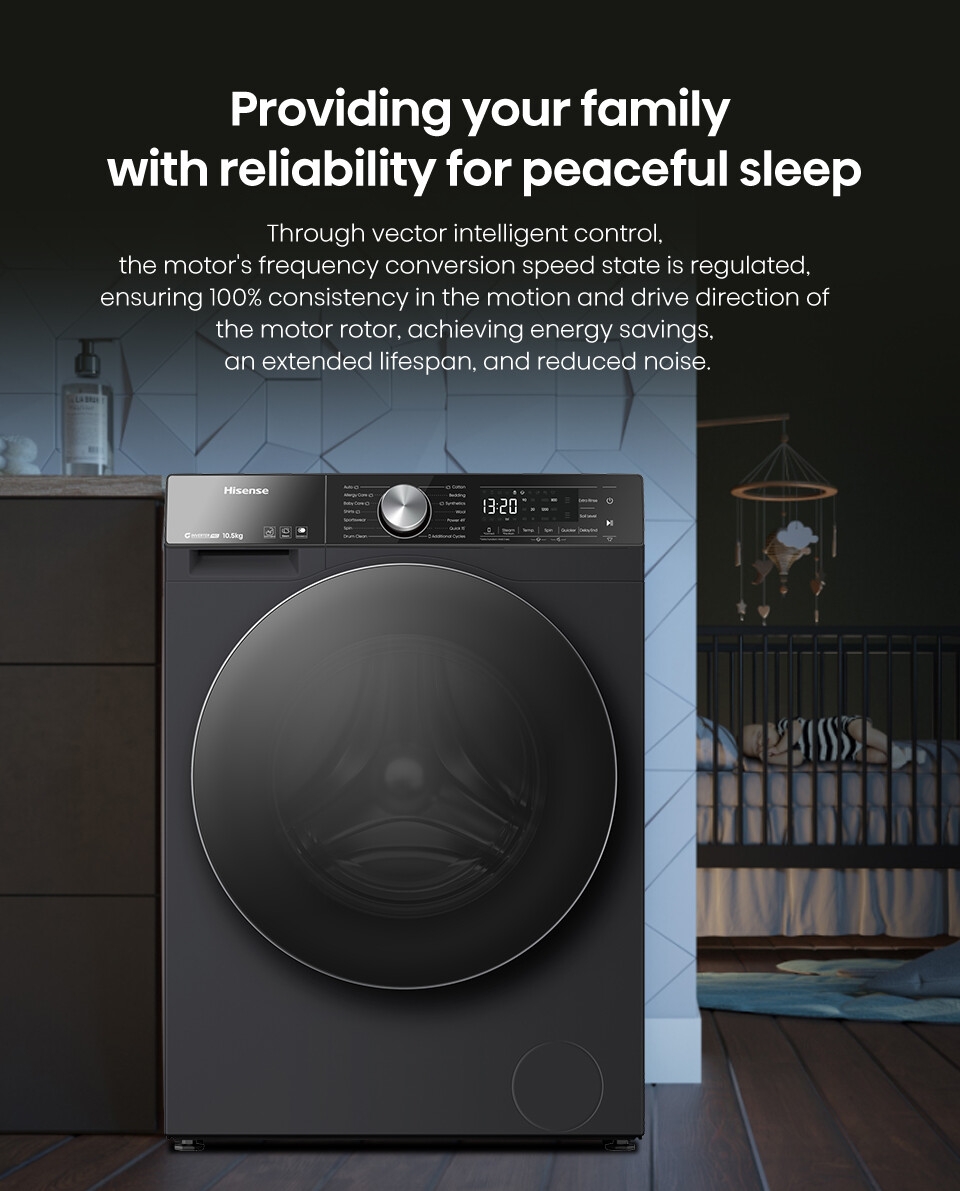 Hisense WD5S1245BB Washer And Dryer 12KG/8KG – Front Load, Inverter Motor, Steam Wash, Fully Automatic – Black