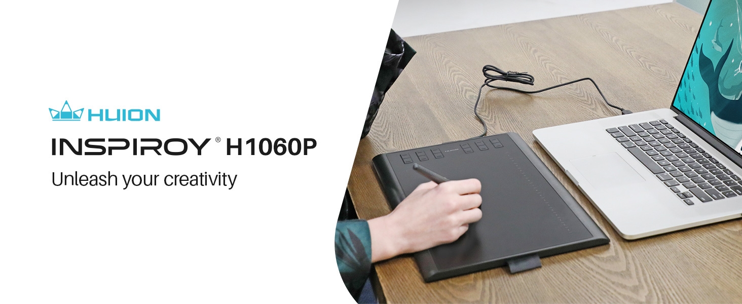 HUION Inspiroy H1060P Graphics Drawing Tablet with 8192 Pressure Sensitivity Battery-Free Stylus