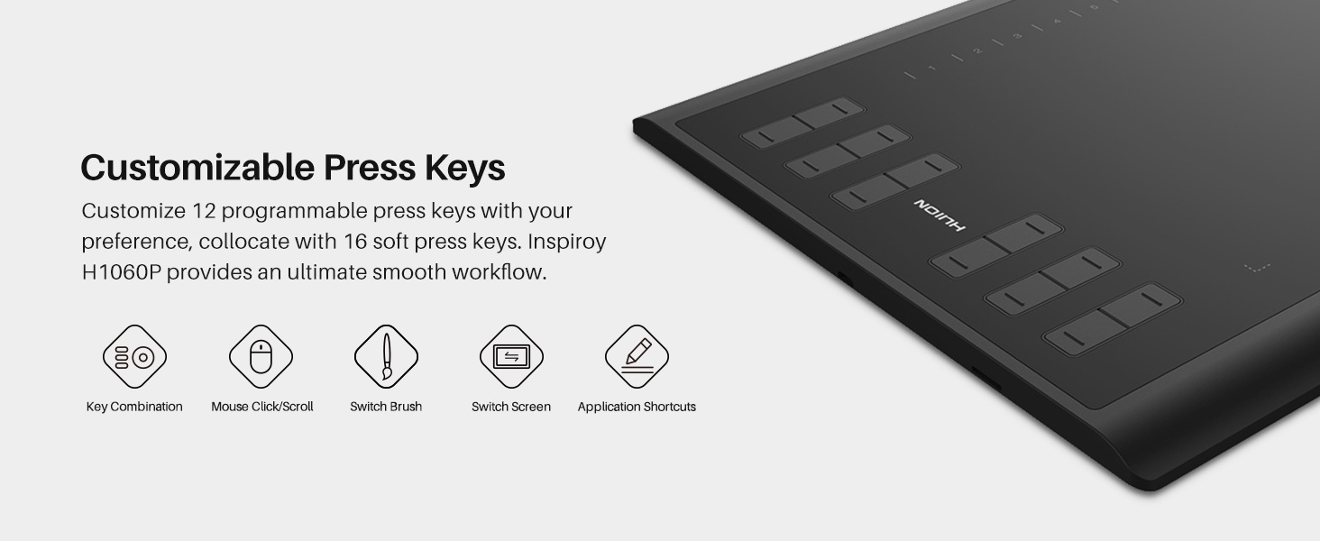 HUION Inspiroy H1060P Graphics Drawing Tablet with 8192 Pressure Sensitivity Battery-Free Stylus