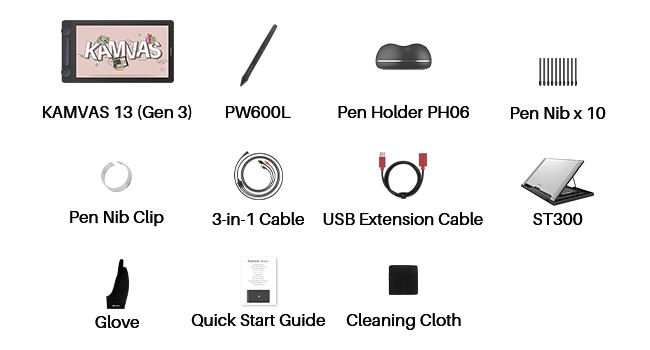 Kamvas 13 Gen 3 Package contents