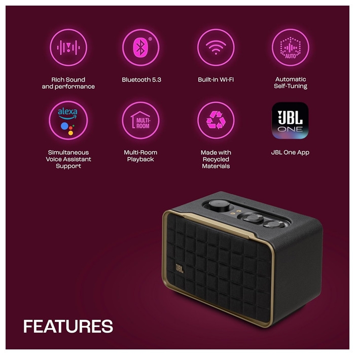 Buy JBL Authentics 200, Smart Home WiFi Speaker And Music Streaming, Voice Assist And Bluetooth Connectivity, Automatic Calibration, Compatible With Google Home & Amazon Alexa, Retro Design In Black From Nikshan Online -