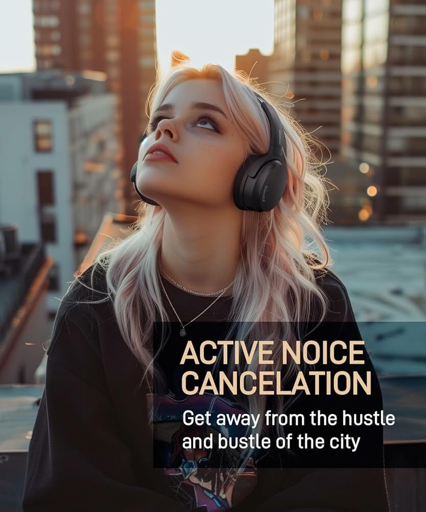 HROEENOI Premium Wireless Bluetooth Over-Ear Headphones with Active Noise  Cancelling - Perfect for Gym, Workouts, Study, and School - Built-in  Microphone - Sleek Black Design : Amazon.in: Electronics