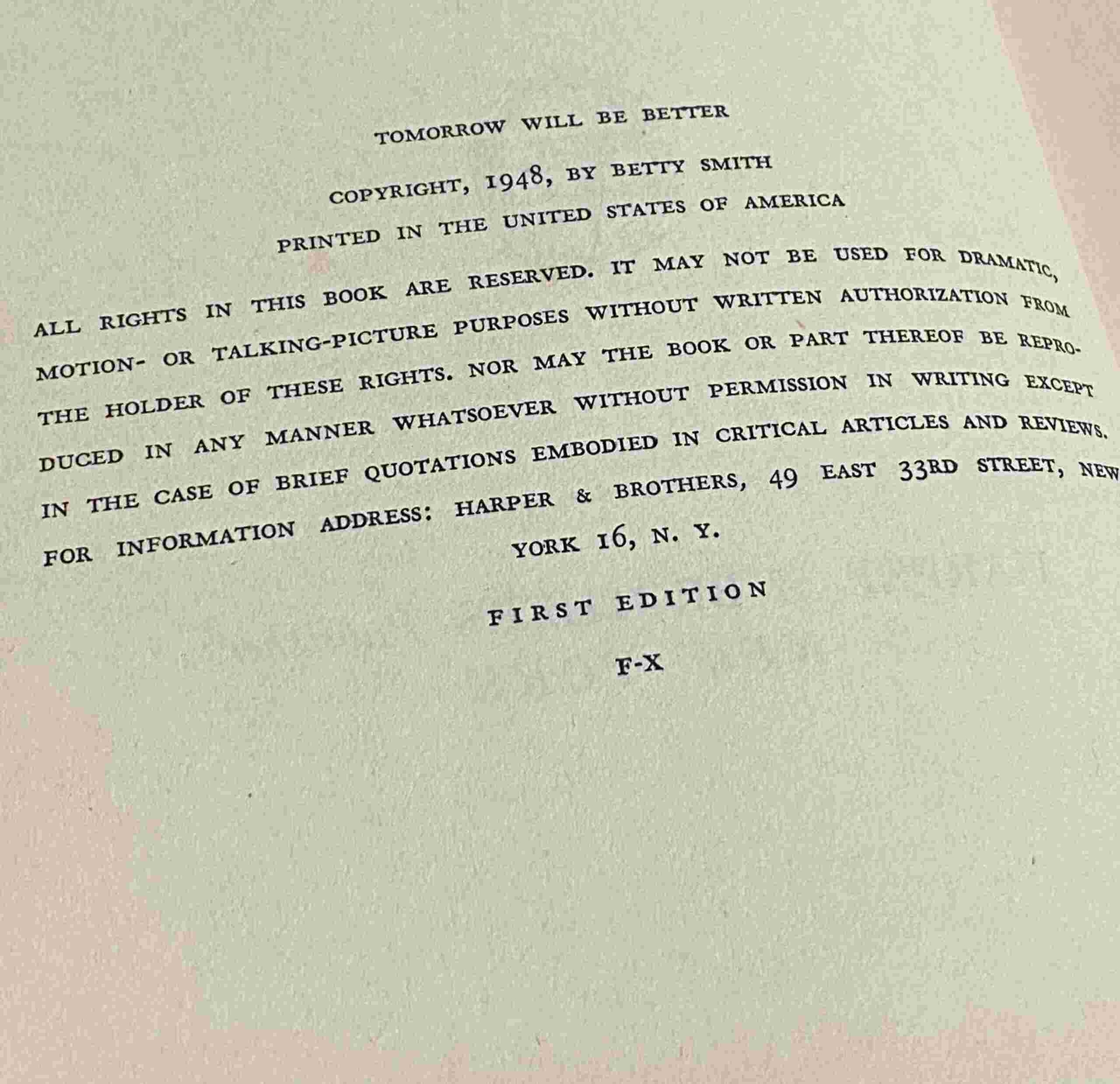 Betty Smith TOMORROW WILL BE BETTER special signed copy ...