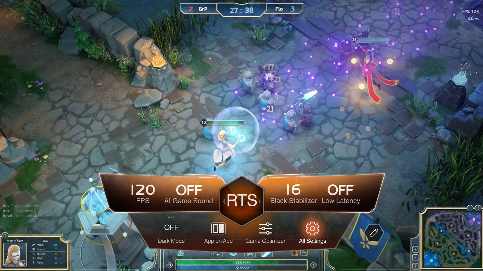 Image showing settings and game dashboard displayed while running a gaming software.