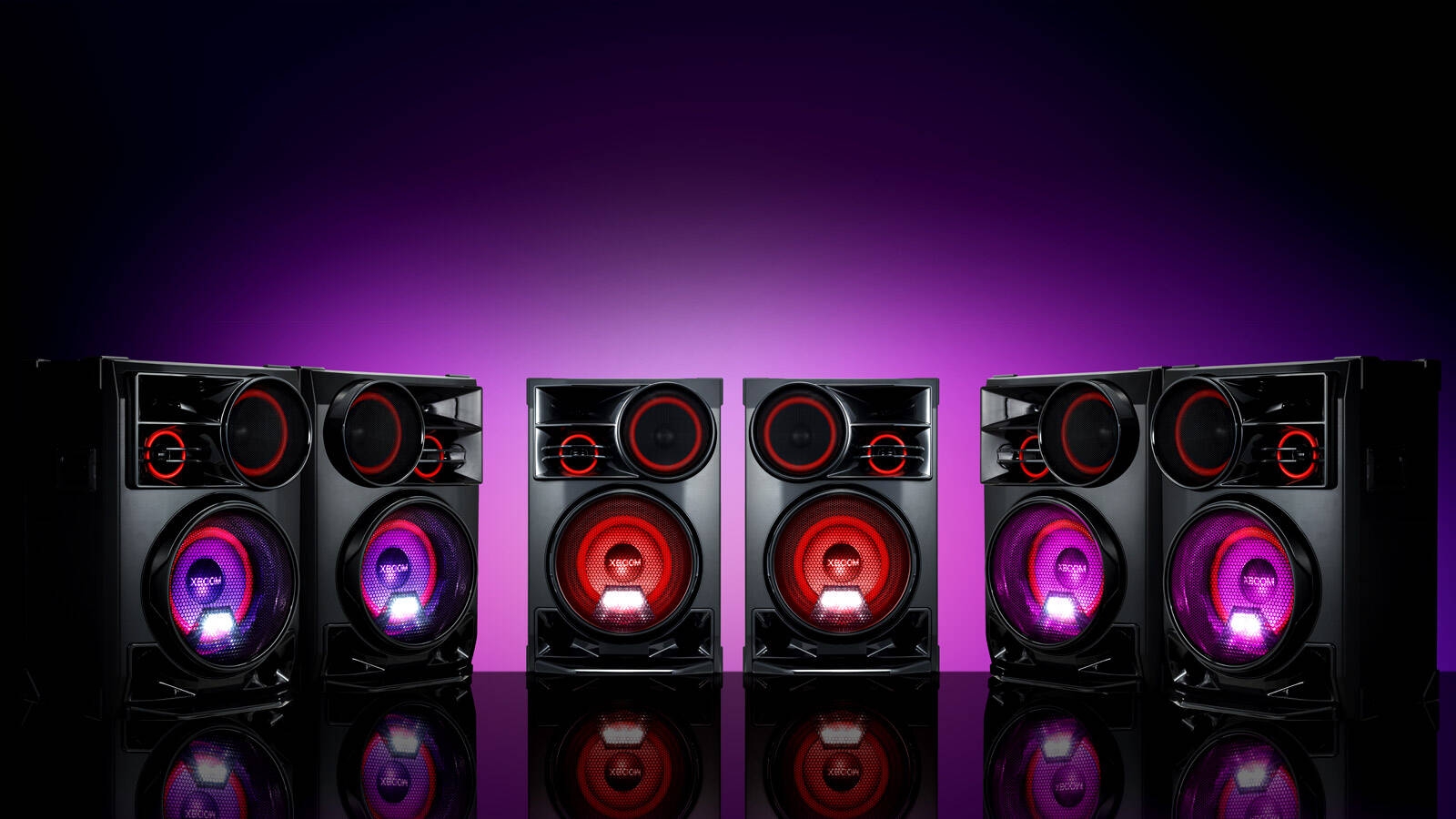 Image of 3 sets of CL98 speakers with different lights on