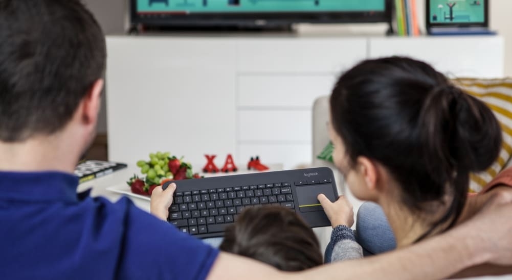 Family using the tv keyboard