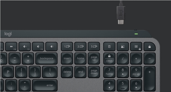 zoom of mx keys s full-size wireless graphite keyboard with backlit quiet keys