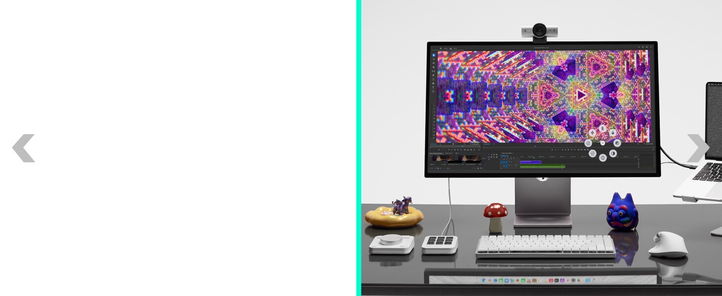 a desktop setup with mx master 4 for mac, mx mechanical mini for mac keyboard and mx brio webcam