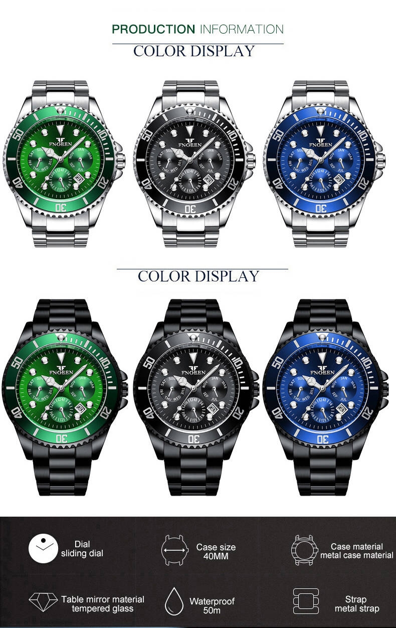 FNGEEN 8080 Men's Watches Luxury Top Brand  Watch Quartz Waterproof Fashion Clock Mens Watches Montre Homme