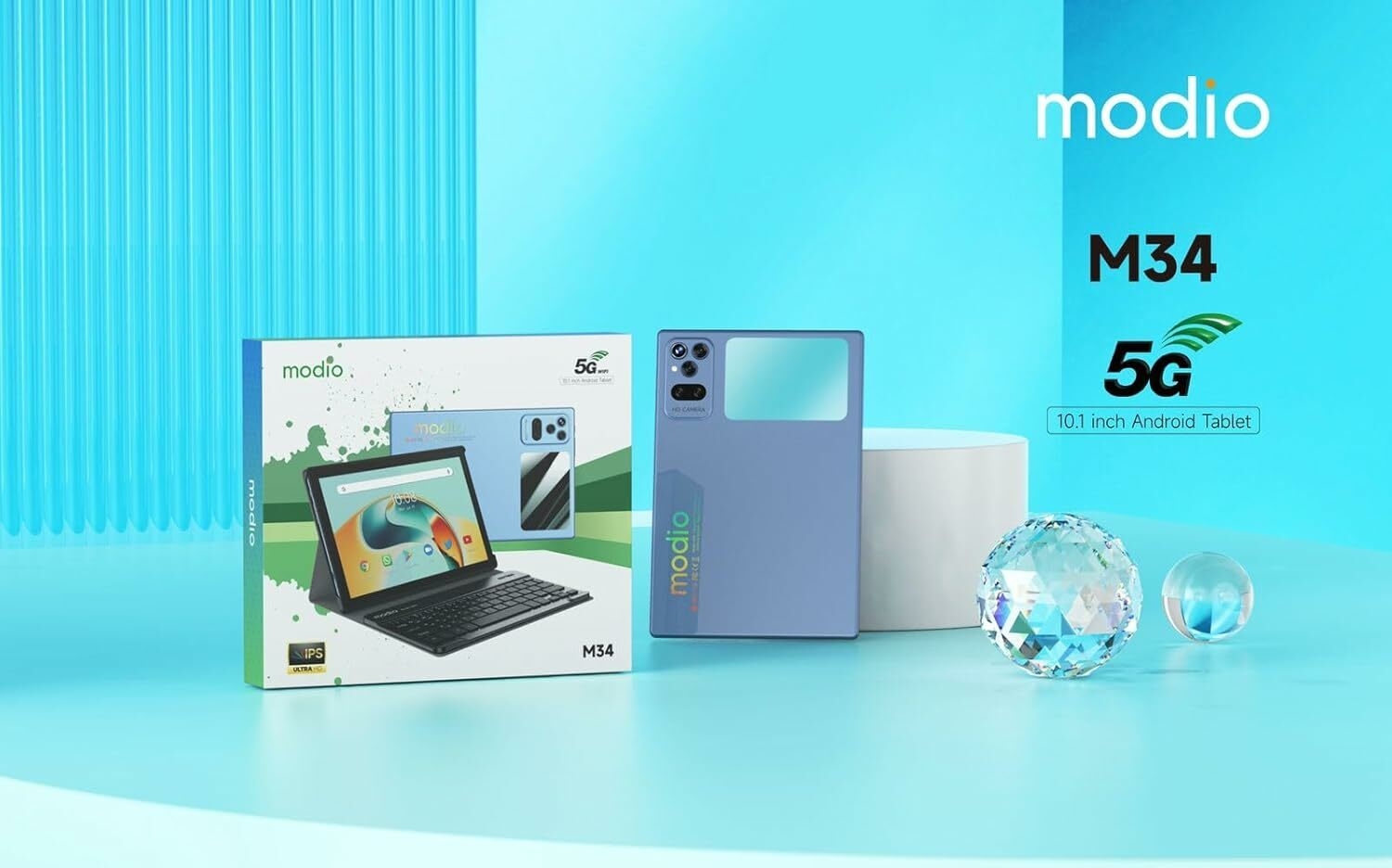 Modio M34 5G [12+512GB] 10.1'' HD Screen, Wireless Keyboard and Mouse,  6000mAh B