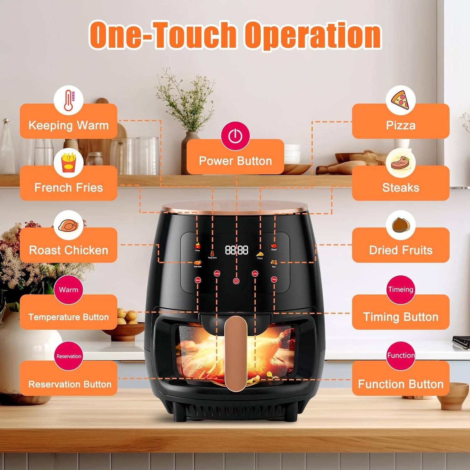 Nunix 1400W 5 Litres Air Fryer with Rapid Hot Air Technology, Digital Touchscreen, 8 Preset Cooking Programs, Non-Stick Basket, Oil-Less Frying for Healthy Meals C56f799893b0805917495a0d6124757d
