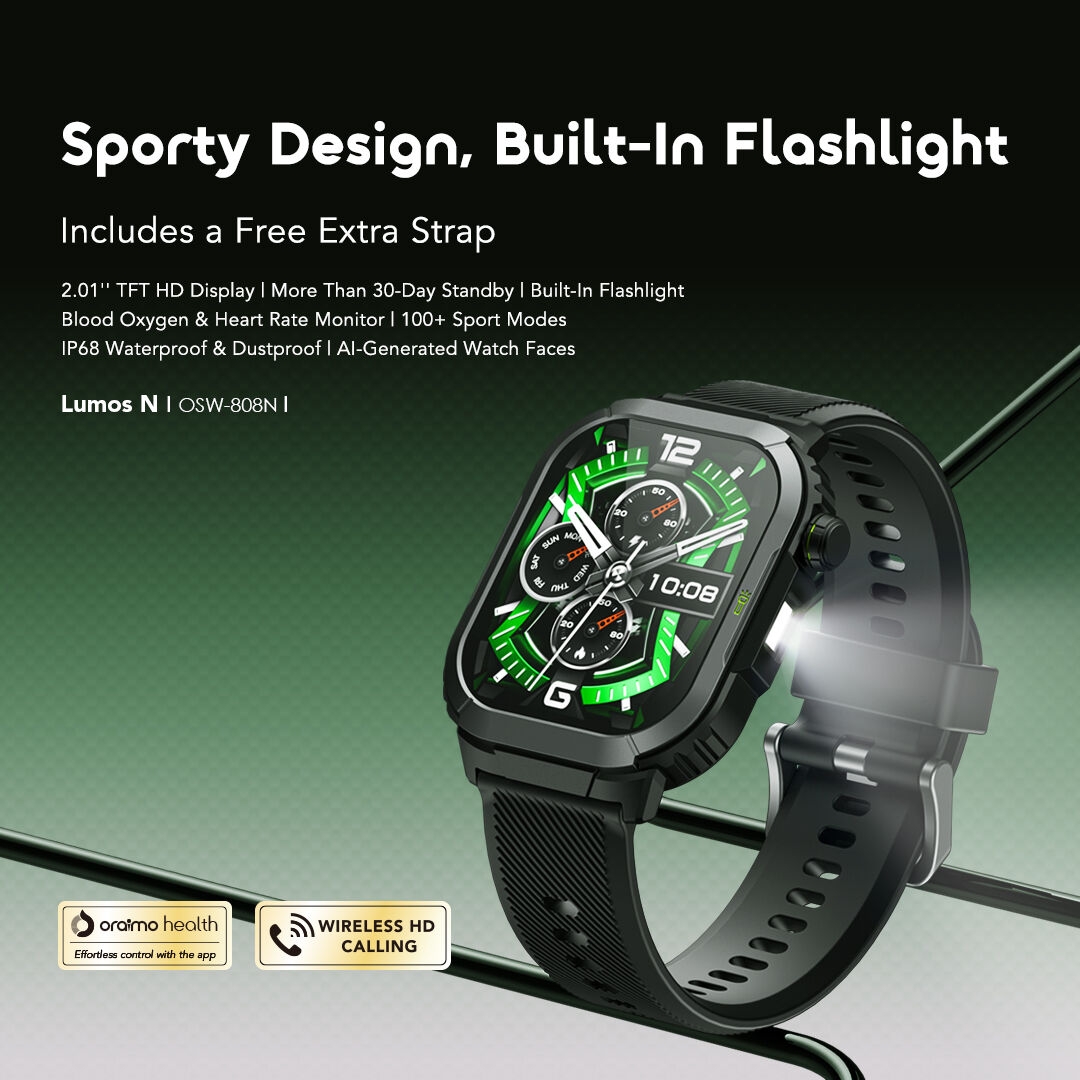 oraimo hd display smart watch watch lumos n osw-808n features 1