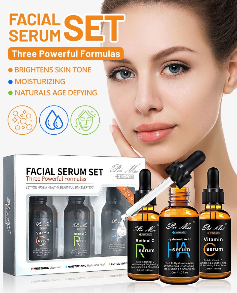 Pei Mei Wholesale 3 in 1 Skin Care Serum Set with Vitamin C Hyaluronic Acid Retinol Skin Maintenance Serum For Face