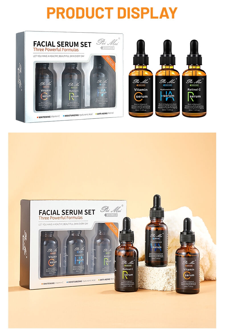 Pei Mei Wholesale 3 in 1 Skin Care Serum Set with Vitamin C Hyaluronic Acid Retinol Skin Maintenance Serum For Face