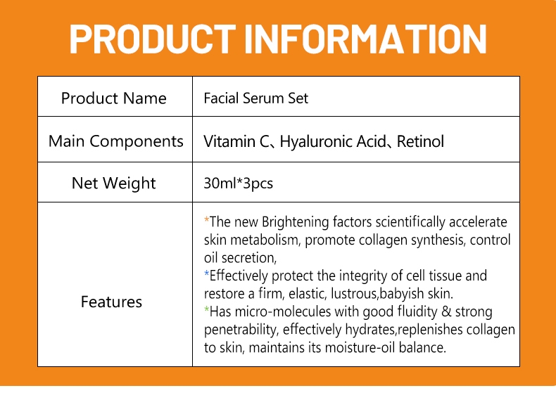 Pei Mei Wholesale 3 in 1 Skin Care Serum Set with Vitamin C Hyaluronic Acid Retinol Skin Maintenance Serum For Face