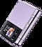 Explore Galaxy Flip 4 camera specs and customised cover screen features now. A folded Bora Purple Z Flip4 is seen from the cover screen.