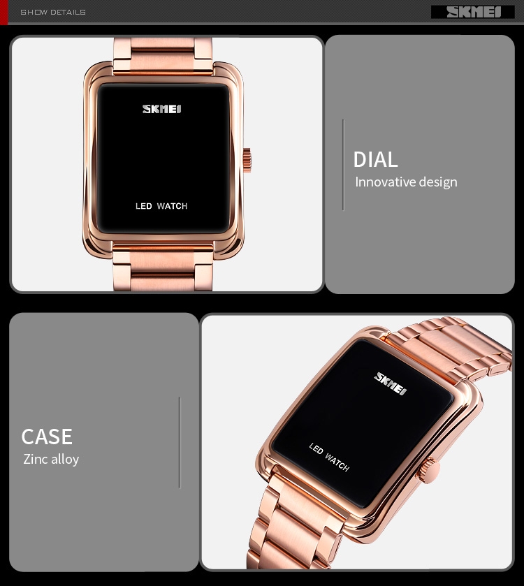 SKMEI 1505 LED Digital Watch Mens Waterproof Date Men Digital Wristwatches Stainless Steel Strap Thin Electronic Clock Fashion