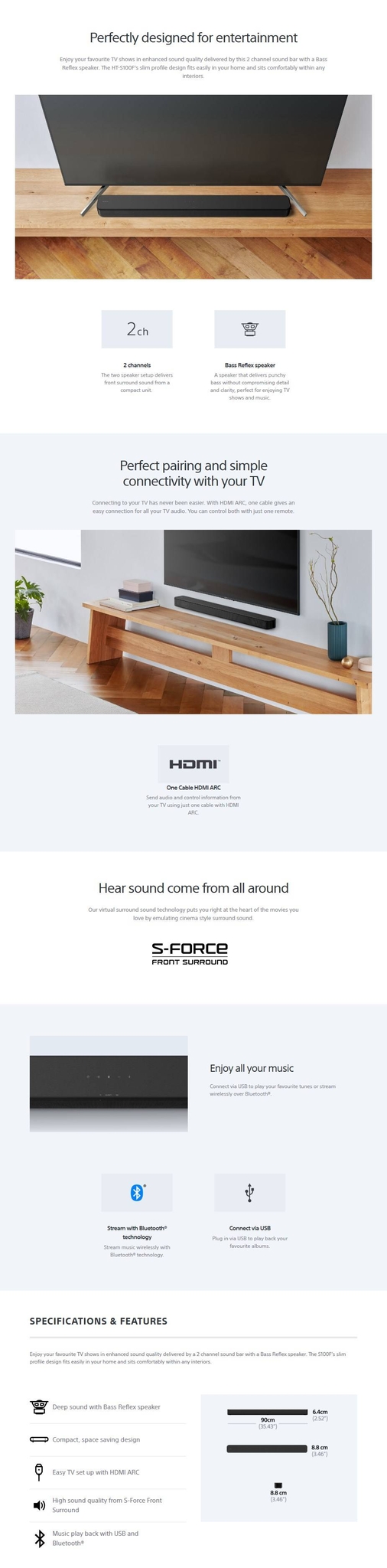 Sony HT-S100F 2.0 Compact Bluetooth Soundbar - Desktop Overview 1