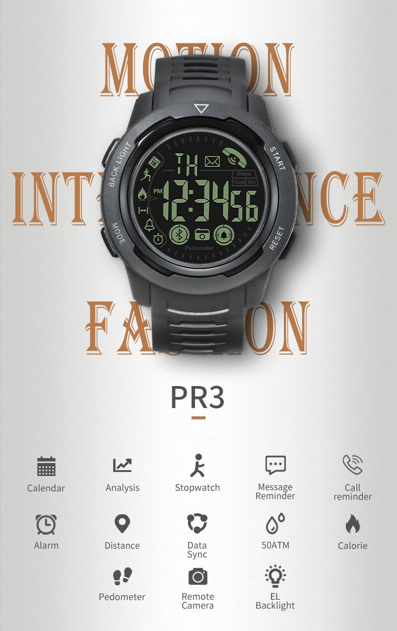 New Arrival Spovan PR3 Sport Plastic Smartwatch With Pedometer Call Message Reminder